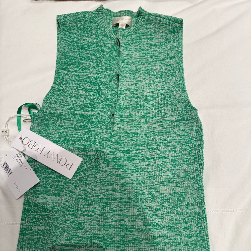 NWT Ronny Kobo Collection Textured Green Knit Sleeveless Top